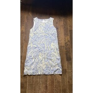 Island Company Linen Classic Shift Dress Womens Small Blue and White Frond